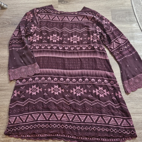 Johnny Was Women Boho Eyelet Embroidered Long sleeves Shift Slip Mini Dress - Picture 10 of 13